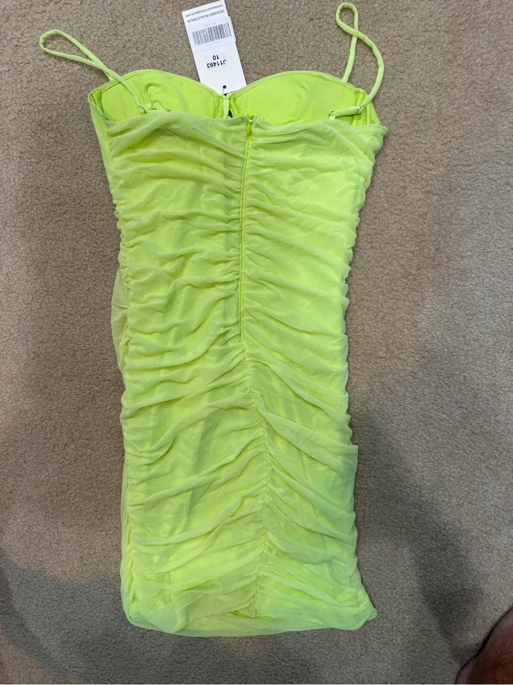 Neon Lime Spaghetti-Strap Ruched Mini Dress - Kids